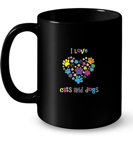 Heart cats and dogs cup blk